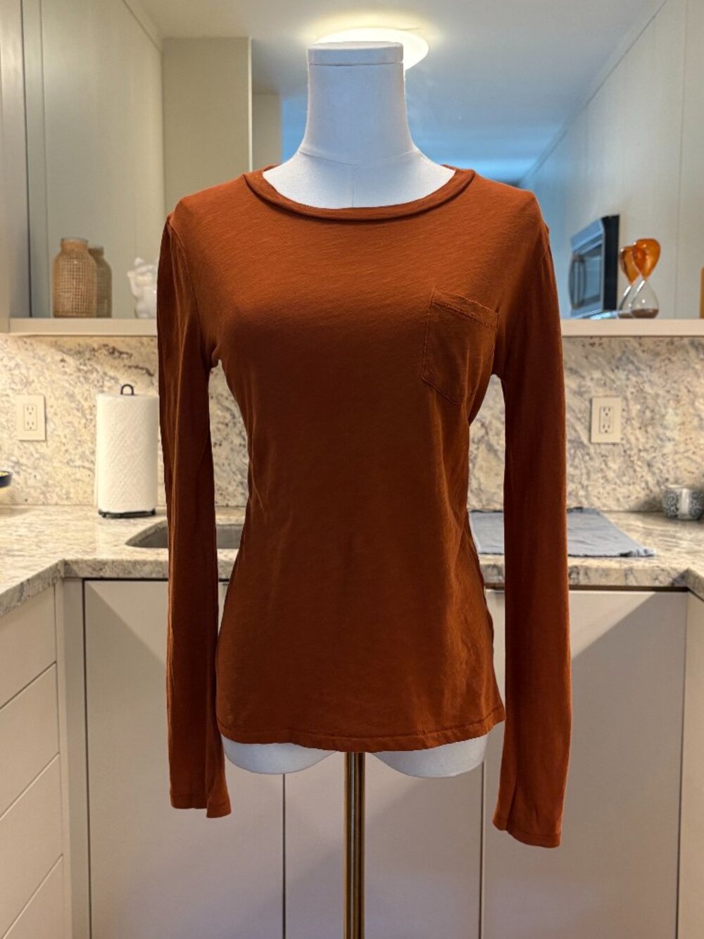Madewell Long Sleeve Pocket Tee in Rust